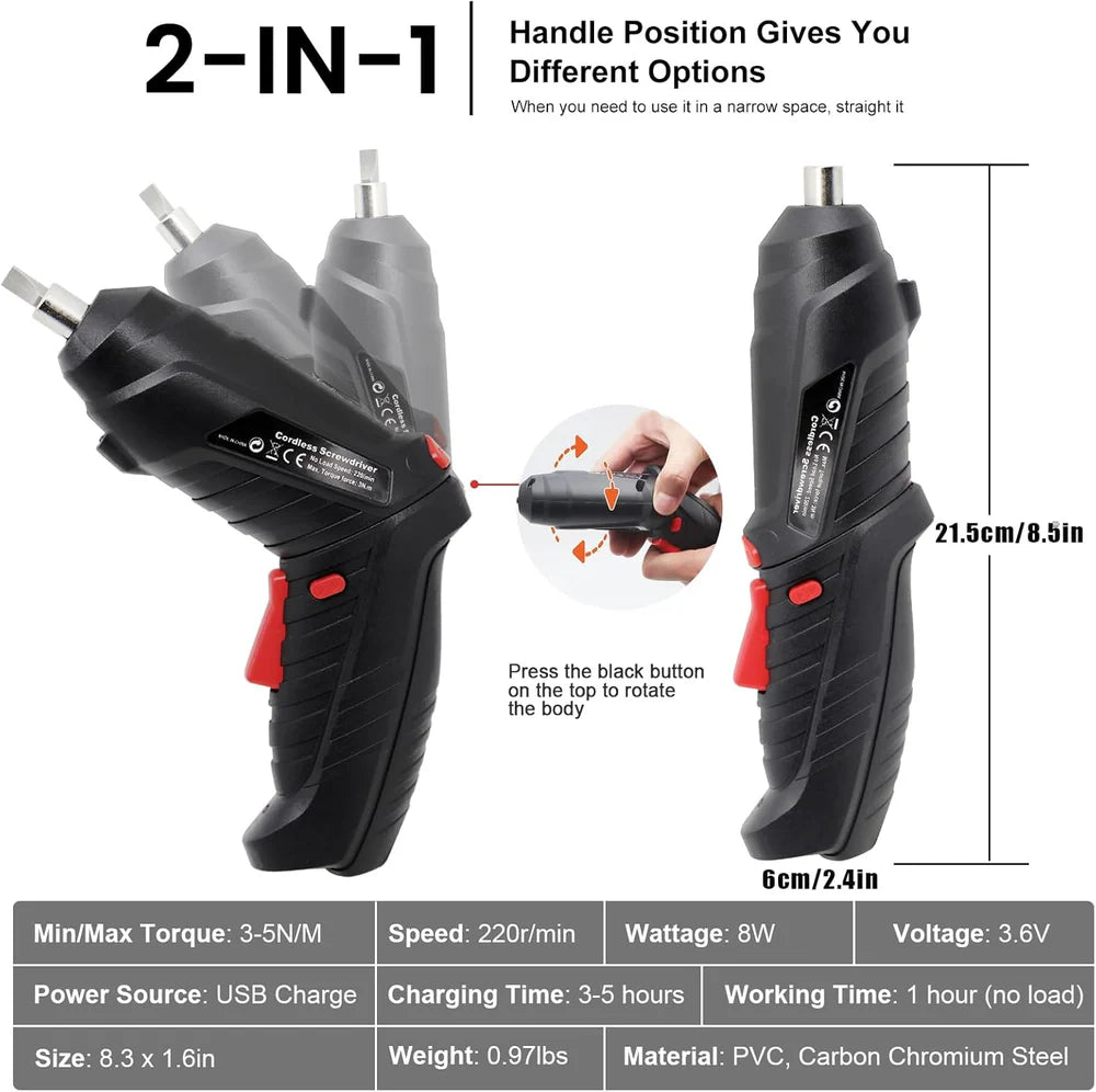 Destornillador Inalámbrico Portátil 47 Pzas + Alargador Flexible Portátil